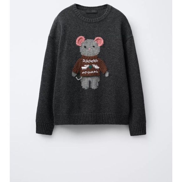 EMBROIDERED MOUSE WOOL BLEND KNIT JUMPER